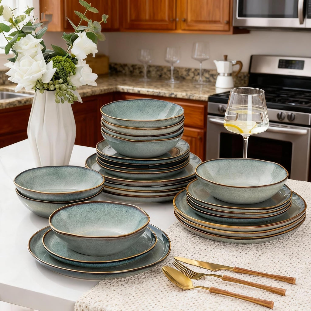 AmorArc Ceramic Dinnerware Sets for 6, 18Pcs Plates and Bowls Sets Dishes