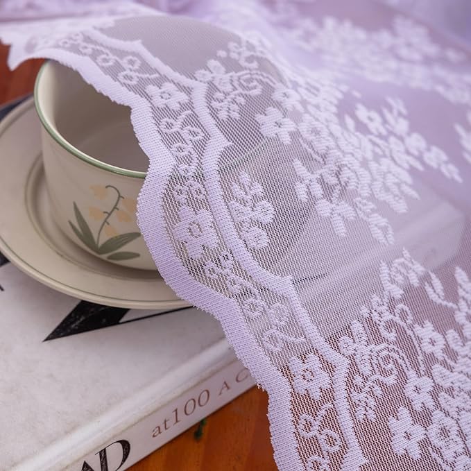 YJ YANJUN Vintage Lace Curtains 84 Inches Long-Victorian Floral Pattern - Image 6