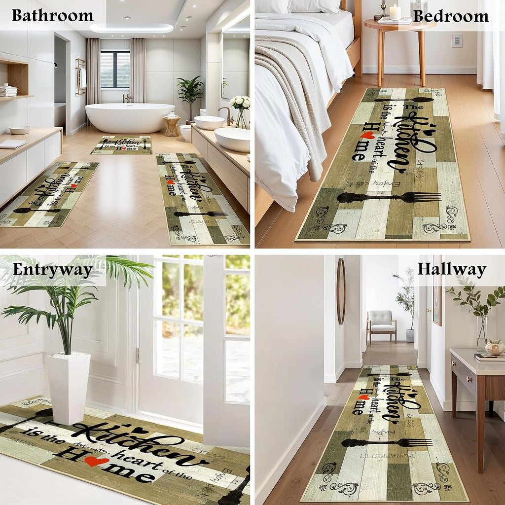 Non Slip Kitchen Mats for Floor Washable Kitchen Rugs Sets of 3, Khaki