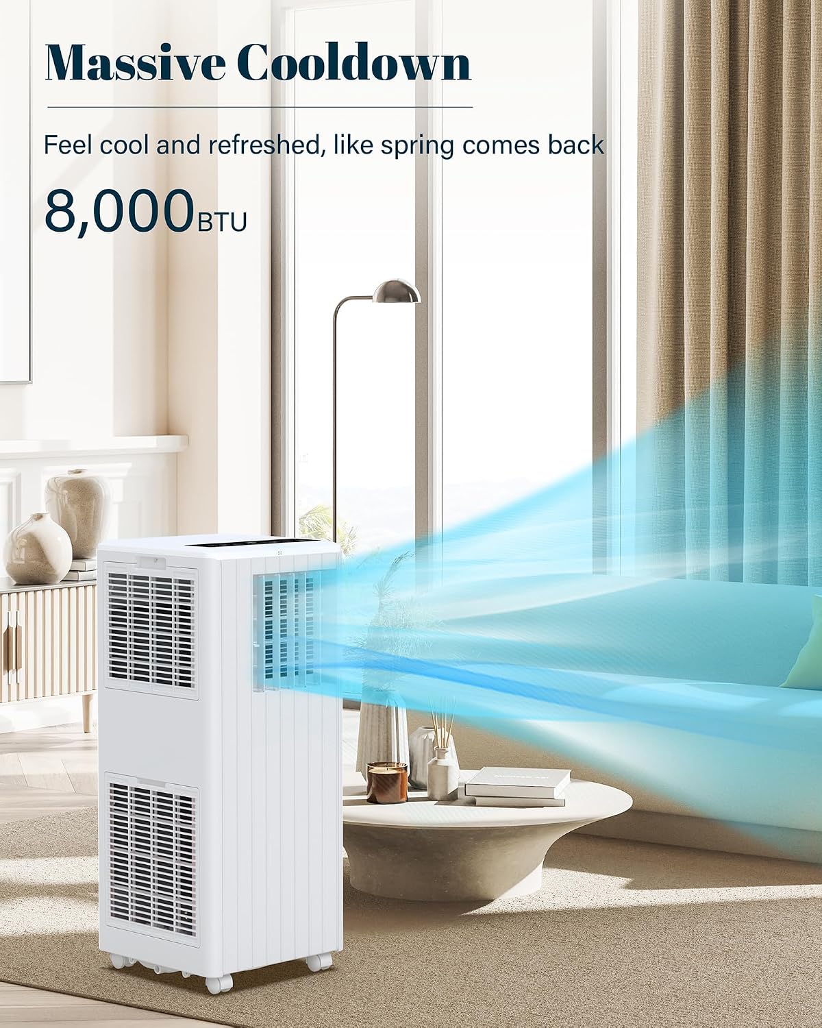 GarveeTech 8000 BTU Portable Air Conditioner, 3 in-1 Free Standing Cooling Portable AC Unit with Cool/Dry/Fan Mode, with Remote Control, Cools Up to 350 Sq.Ft with Sleep Mode,2 Fan Speed for Home