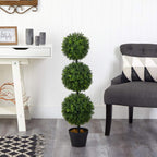 Nearly Natural 36 in Artificial Triple Ball Boxwood Topiary Tree with Pot