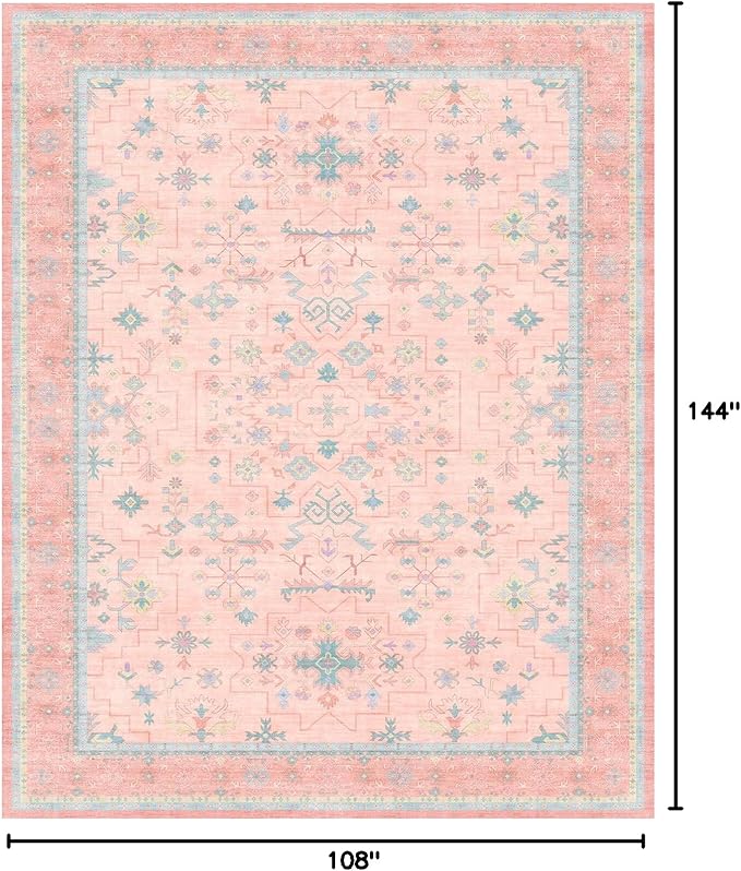 Washable Pink and Blue 9x12 Oushak Rugs - Image 2