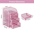 EasyPAG Mesh Desk Organizer with 3 Drawer Office Desktop Organizers and Accessories Stationery Caddy for Office, Home, Students, Pink