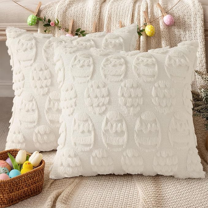 decorUhome Easter Cream White Egg Pillow Covers 20x20 Inch Set of 2, Soft Plush - Image 6