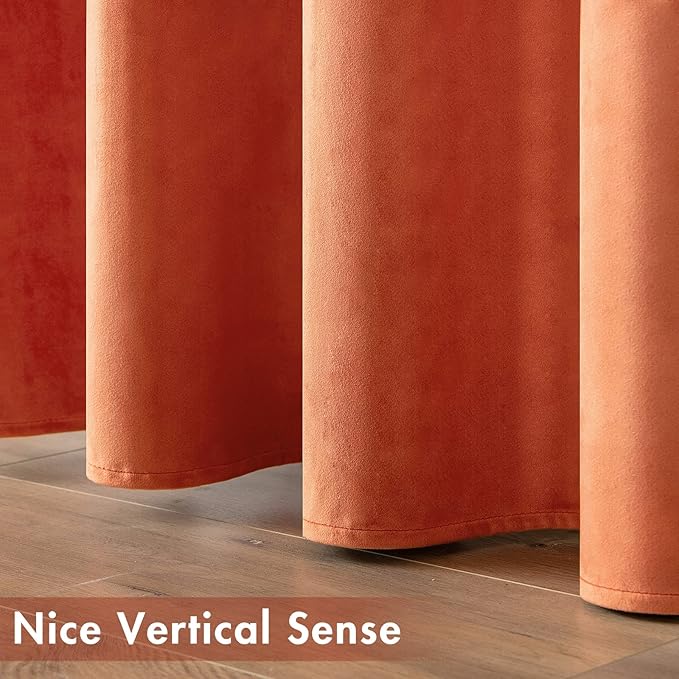 MIULEE 90 Inches Velvet Curtains Orange Elegant Grommet Curtains Fall Thermal - Image 6