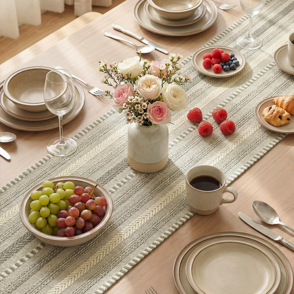 Artoid Mode Dark Grey Farmhouse Stripe Braided Table Runner 12x72 Inch