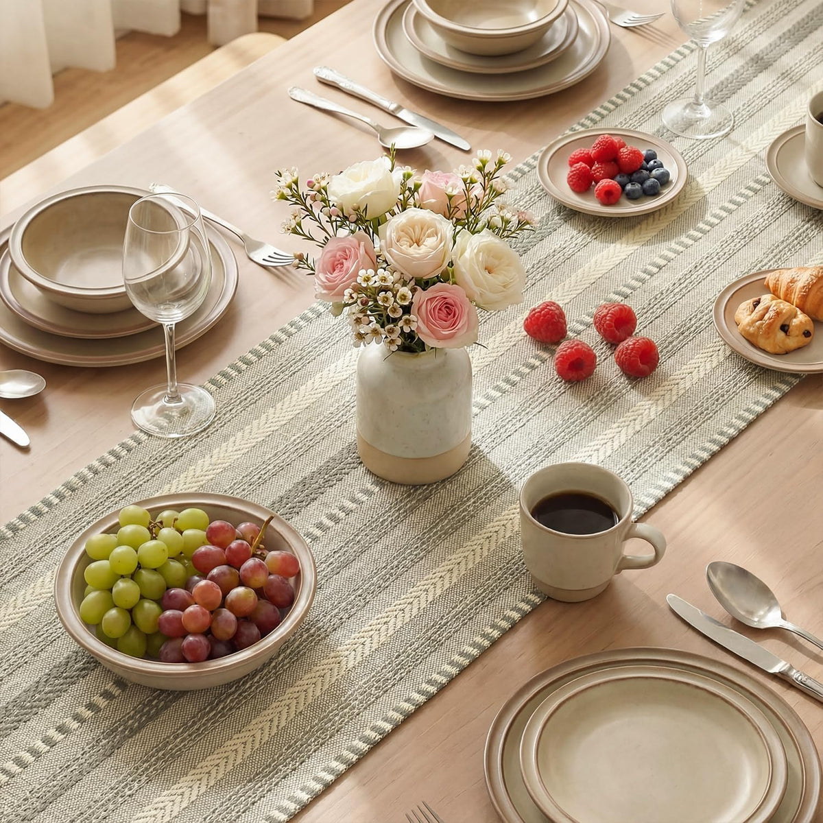 Artoid Mode Dark Grey Farmhouse Stripe Braided Table Runner 12x72 Inch