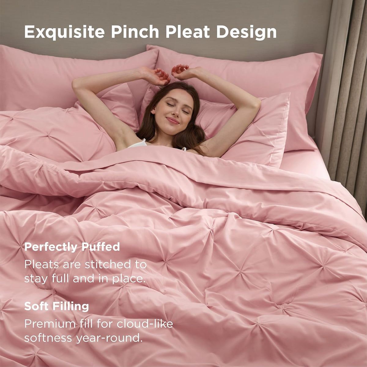 Bedsure 7-Piece Queen Comforter Set & Sheet Set, Pink Bed in a Bag