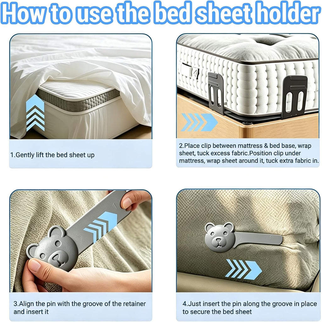 Bed Sheet Holders Keep Bed Sheet Flat-4 Upgrade Pack Sheets Holder Foldable Sheets Holder for Portable and Suitable All Kind of Bed (Gray)