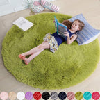 Grass Green Round Rug 4Ft for Bedroom, Fluffy Shag Circle Area Rugs for Kids by Amdrebio
