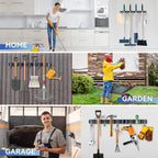 ZONGOOL 2 Pack Mop Broom Holder Wall Mount 4 Racks 5 Hooks Storage Black