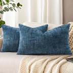 decorUhome Navy Blue Chenille Throw Pillow Covers 12x20 Set of 2 Textured Soft by decorUhome