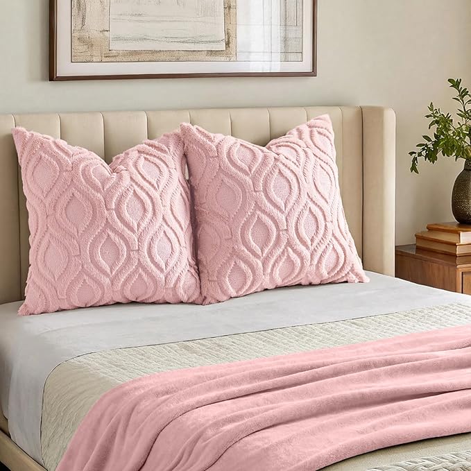 decorUhome Throw Pillow Covers 26x26 Inch Set of 2, Soft Plush Faux Wool Pink - Image 7