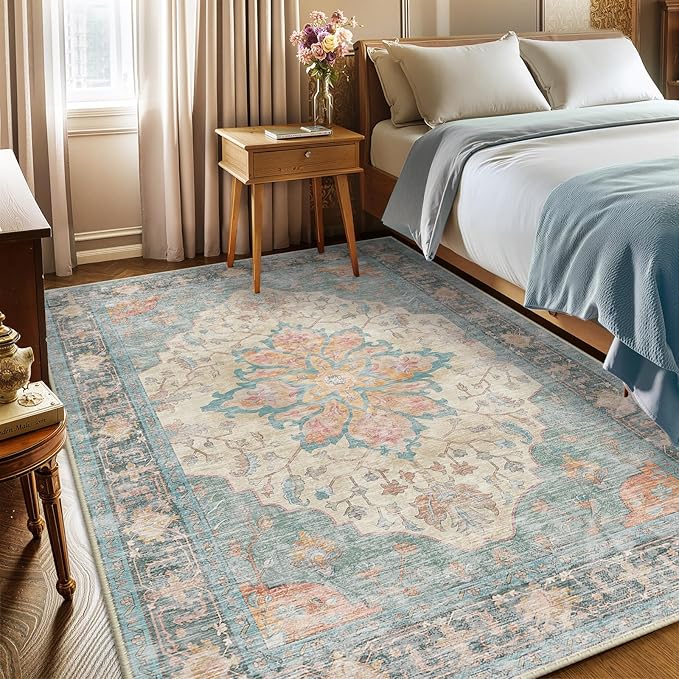 RELEANY Area Rugs 5'x7' Washable Non-Slip, Floral Vintage Distress Print - Image 3