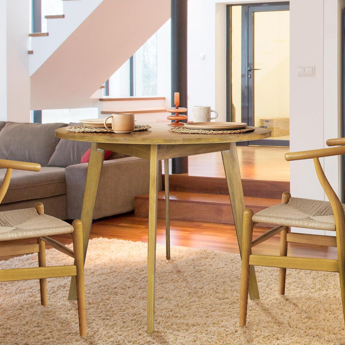 American Trails Genuine 100% Hardwood Round Dining Table - Hand-Wiped Harvest Gold