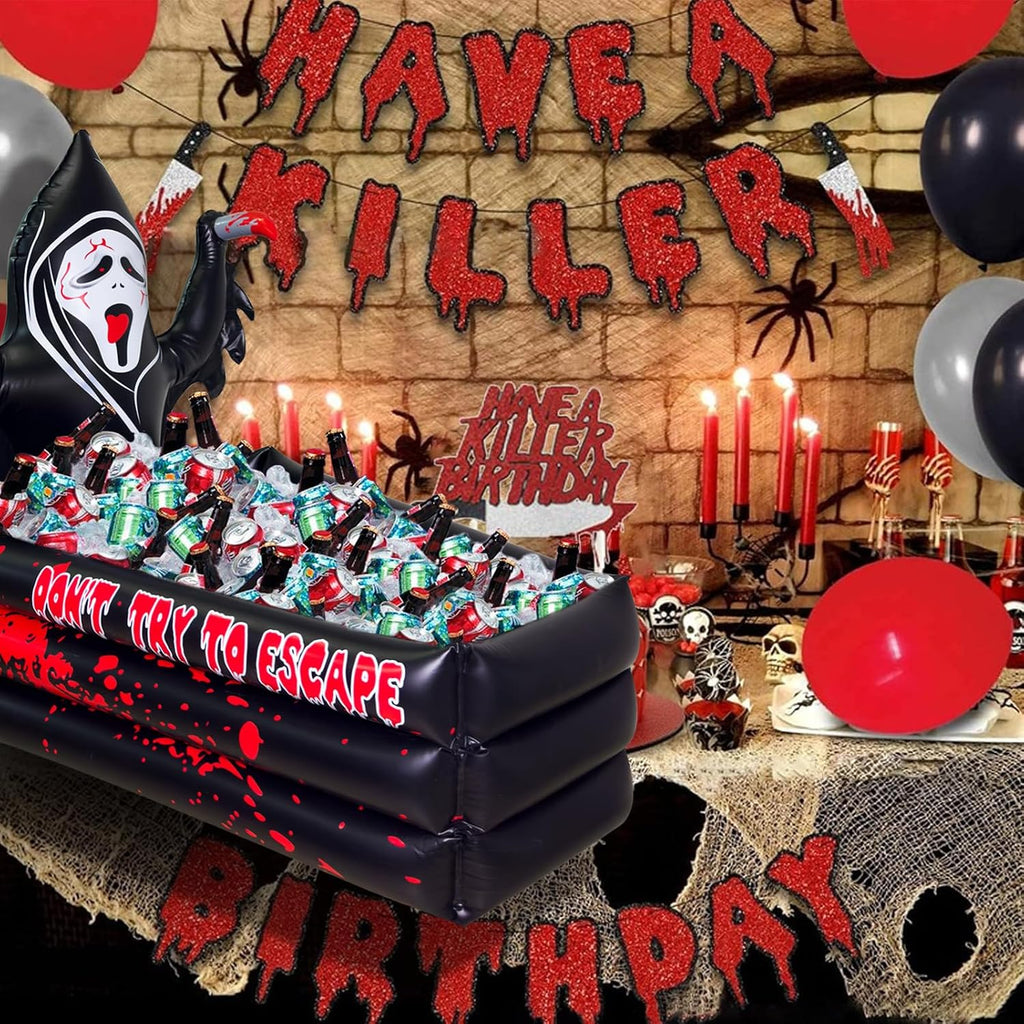 40 Inch Halloween Party Decorations Inflatable Cooler, 100+ Cans Halloween Party Supplies Large Capacity Scary Coffin Ghost Ice Bucket for Drink Beverage Holder, Halloween Decor for Outdoor Indoor