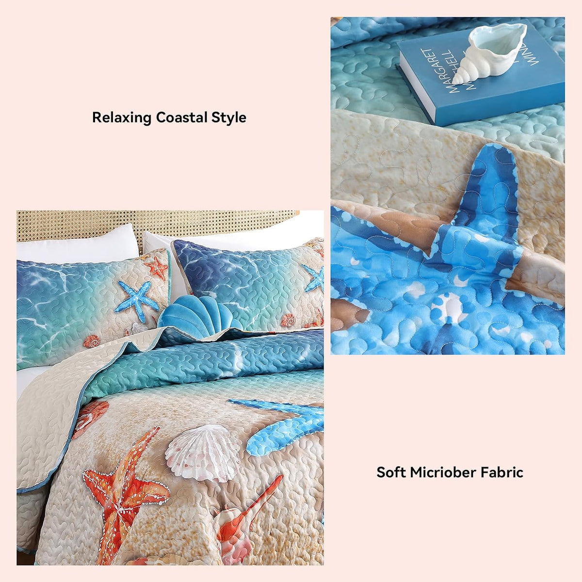 weigelia Coastal Quilt Queen Size, Beach Lightweight Summer Bedding