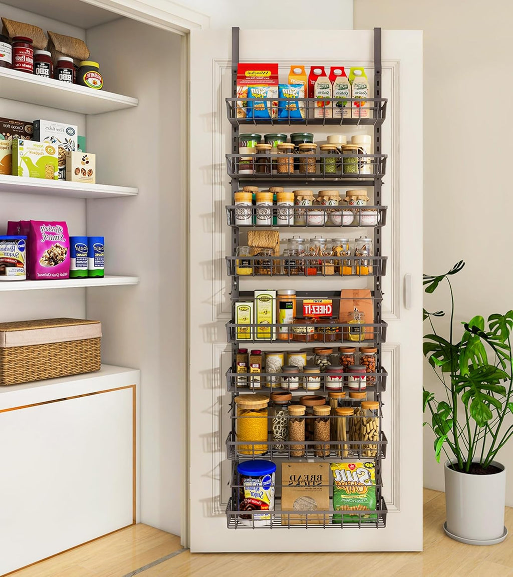 Mefirt Over The Door Pantry Organizer, Wall Mount Spice Rack 8-Tier Black