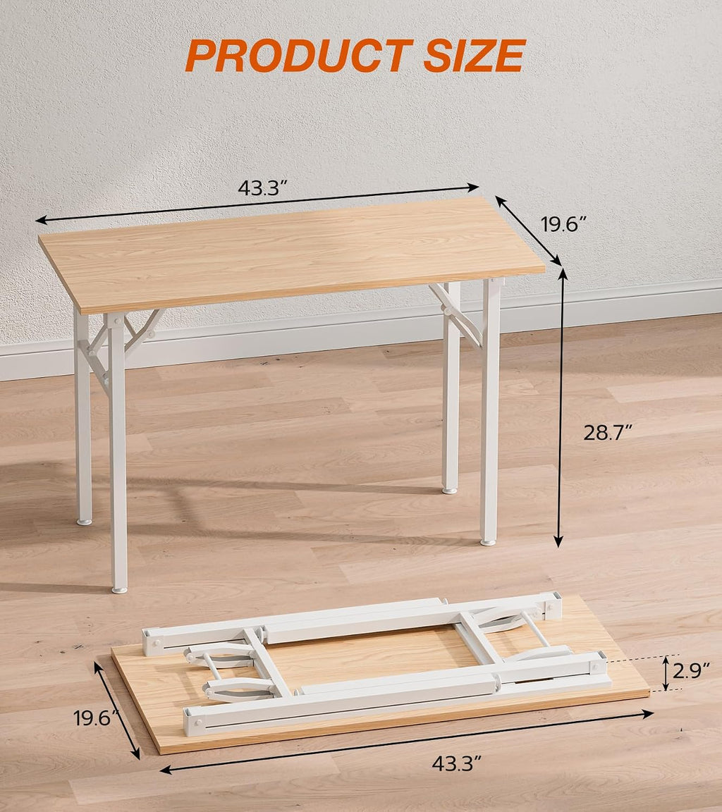 XBurmo Folding Desk Foldable Table, No Assembly 43.3" Foldable Desk Space-Saving Workstation for Small Space, Computer Table, Flat Storage for Home Office, Bedroom, Dorm, Study Room, Light Maple