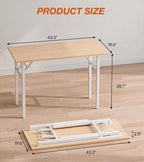 XBurmo Folding Desk Foldable Table, No Assembly 43.3" Foldable Desk Space-Saving Workstation for Small Space, Computer Table, Flat Storage for Home Office, Bedroom, Dorm, Study Room, Light Maple