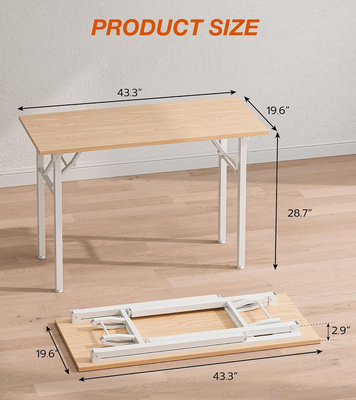 XBurmo Folding Desk Foldable Table, No Assembly 43.3" Foldable Desk Space-Saving Workstation for Small Space, Computer Table, Flat Storage for Home Office, Bedroom, Dorm, Study Room, Light Maple