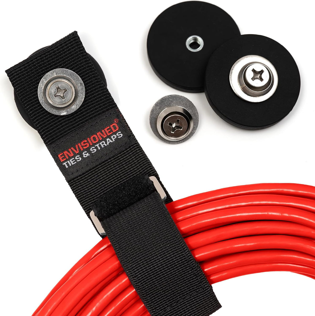 Heavy Duty Hanging Storage Cinch Straps with Metal Buckle (4 Pack, 1.5" x 20") - Electrical Extension Cord & Garden Hose Holder, Cable Management, Storage Organizer in Garage, Workshop - ENVISIONED