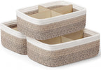 3 Pack Small Woven Storage Baskets for Organizing, Shelf Baskets, Brown