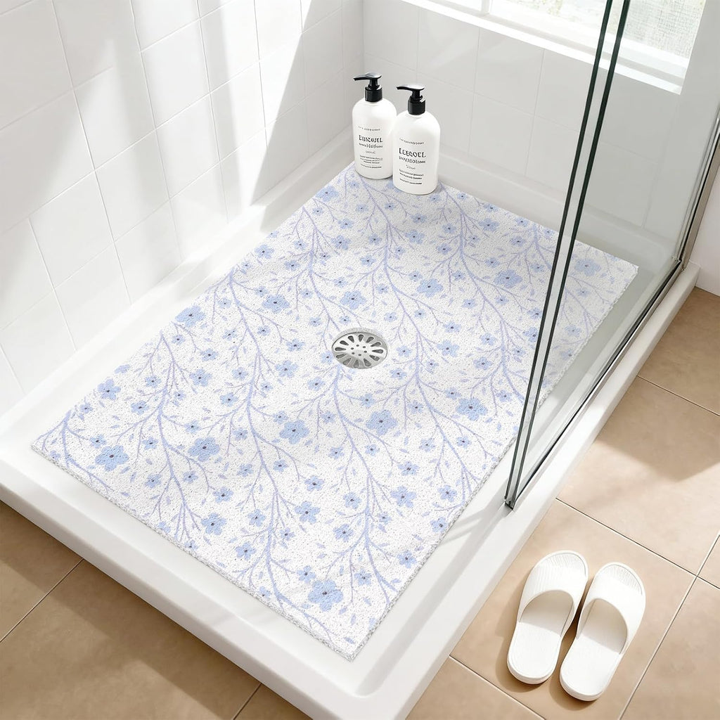 Square Shower Mat Non Slip: 31x31 Inch Extra Large Shower Floor Mat with Drain Hole in Middle - Soft PVC Loofah Bath Mat for Shower - Anti Slip Shower Stall Mat for Elderly and Kids