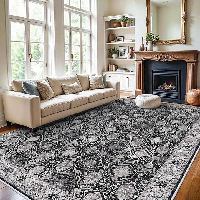 Vintage 10x14 Washable Area Rug: Large Living Room Rugs Indoor Soft Stain - Image 4