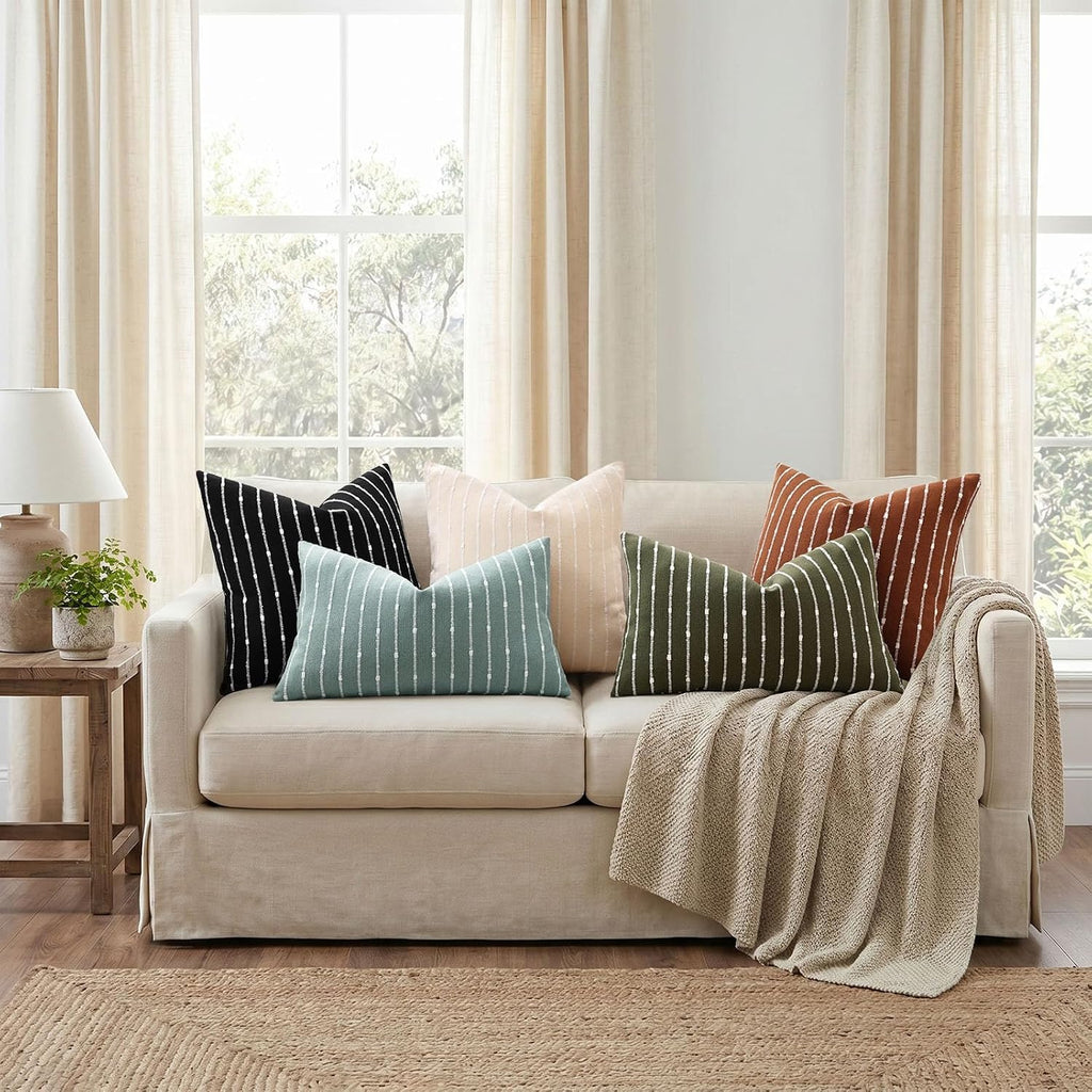 decorUhome Striped Decorative Throw Pillow Covers 18x18 Set of 2, Olive