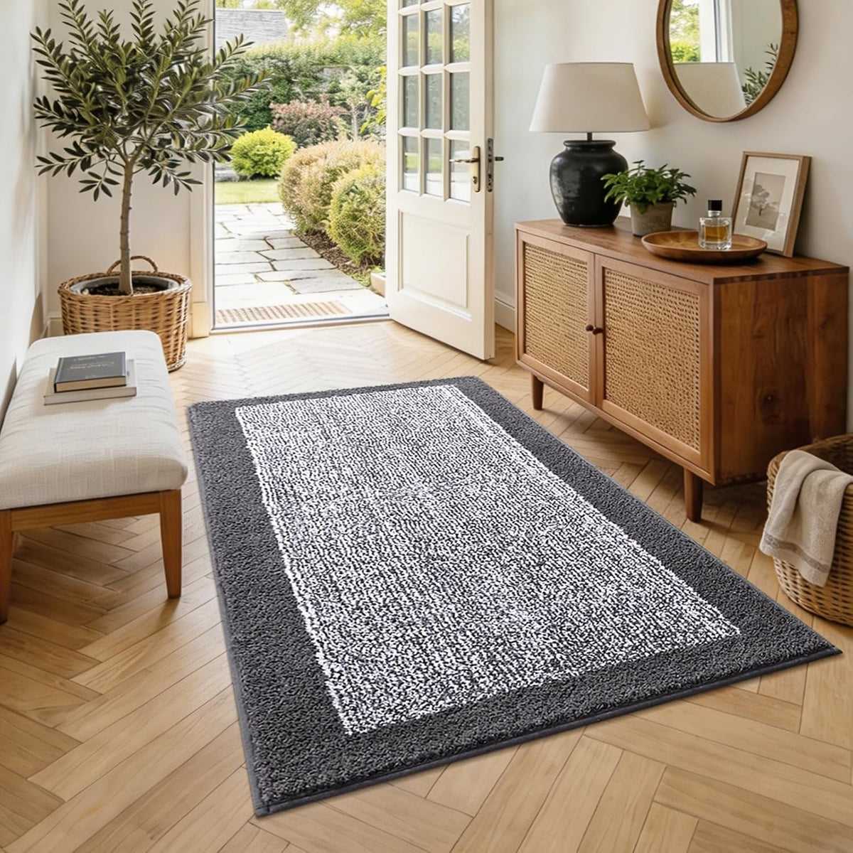 48x32 Large Bathroom Rugs Non Slip Washable, Soft Absorbent Bath Mat Grey