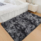 Small Tie-Dyed Area Rug for Bedroom 3x5 Mini Black Grey Fluffy Rug Mat Bedside - Image 4