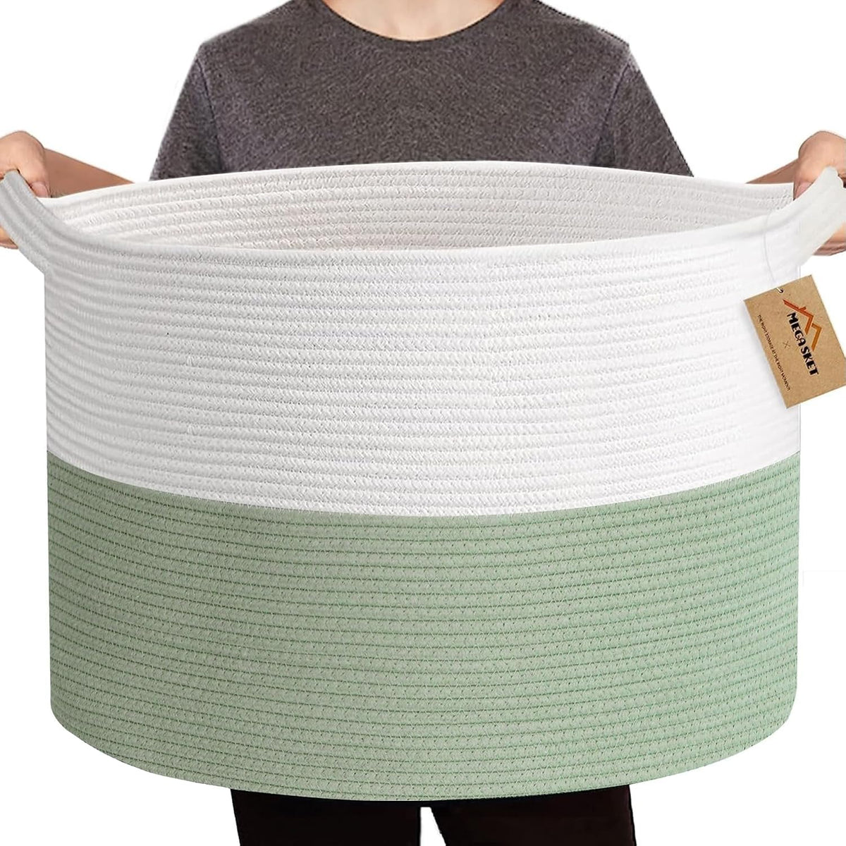Extra Large Rope Basket, XXXL Woven Wicker Storage Basket, Kids Room Toy Storage Organizer and Storage, Dog Toy Stuffed Animal Basket Bins, Kids Room Playroom Organization(22" x 22" x 14")