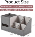 Plus Size Tissue Box Cover-Square Linen Tissue Cover with Side Storage and Tray,Modern Makeup Organizer,Leather Tissue Holder Decorative Cube Organizer for Living Room Vanity NightStand Office,Grey