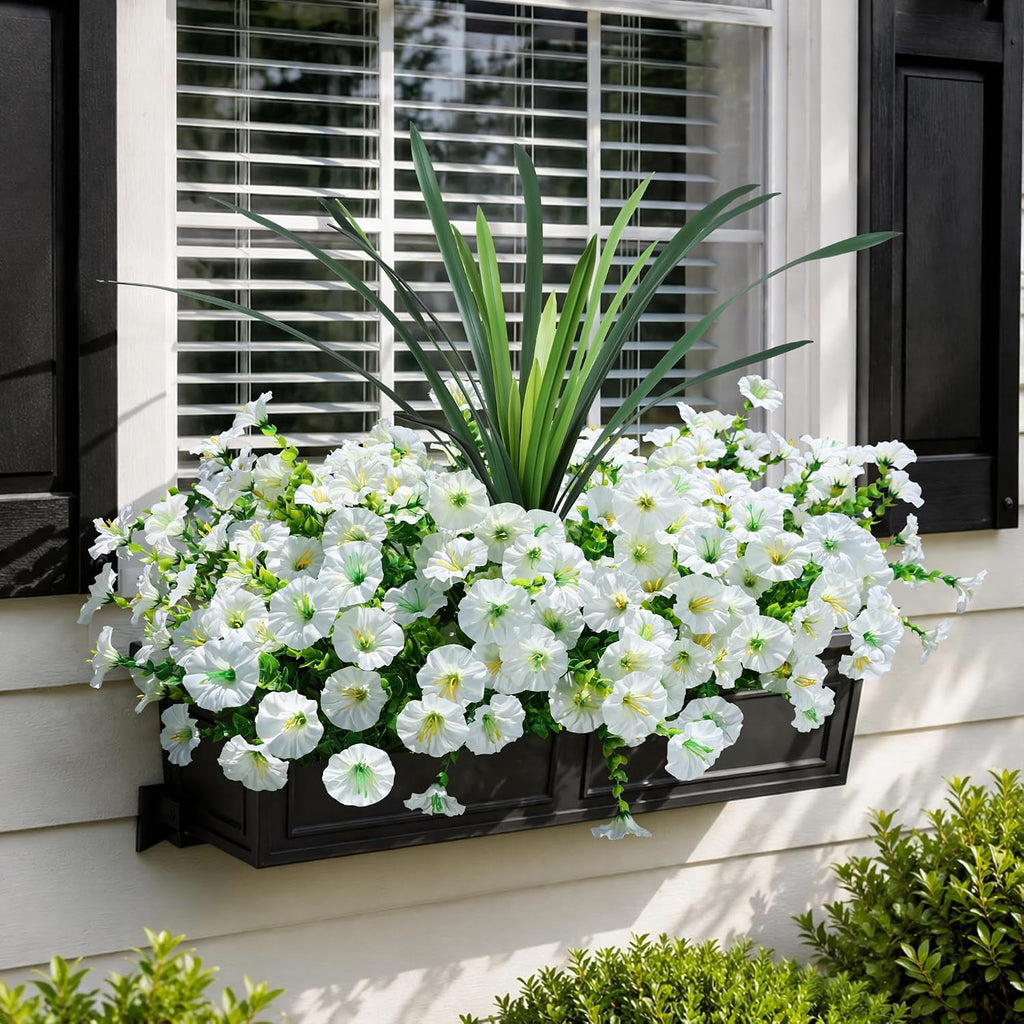 Ivydale Artificial Morning Glory Flowers for Outdoors, 13Pcs Fake Flowers with Orchid Leaves, Faux Floral Decoration for Patio, Front Door, UV Resistant & Silk Floral (NO Pot)