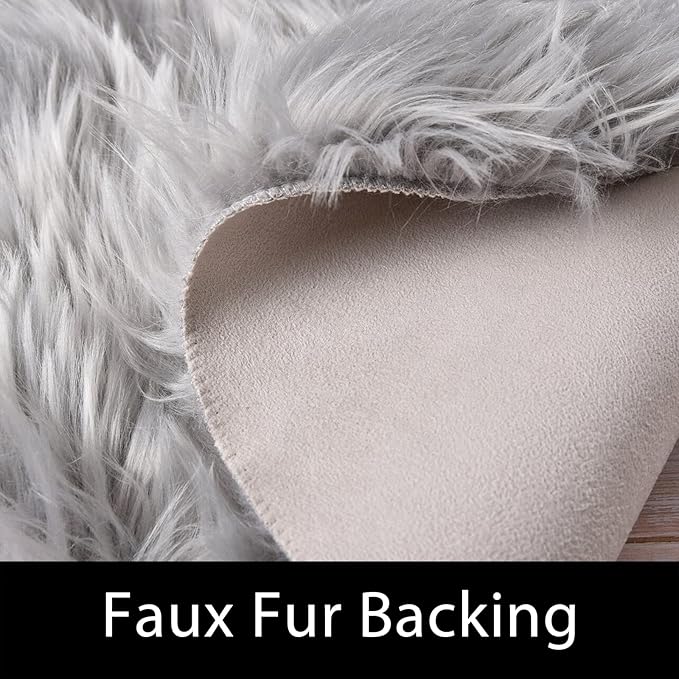Latepis Round 3ft Small Fur Rug Grey Fluffy Faux Sheepskin Cute Circle Rugs - Image 4