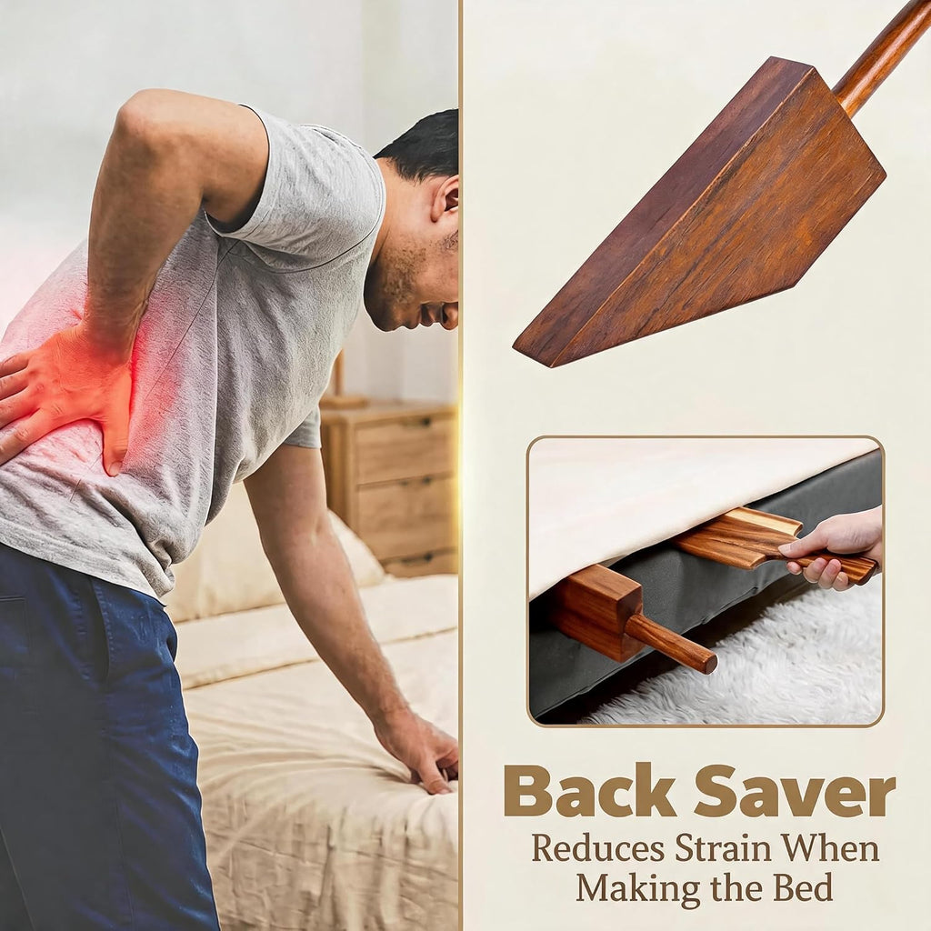 Mattress Lifter & Sheet Tucker Tool Set, Mattress Wedge Elevator, Bed Sheet Tucking Paddle, Used for Lifts & Holds The Mattress, Tucks Sheets, Removes Sheets, Alleviating Back Pain (Walnut)