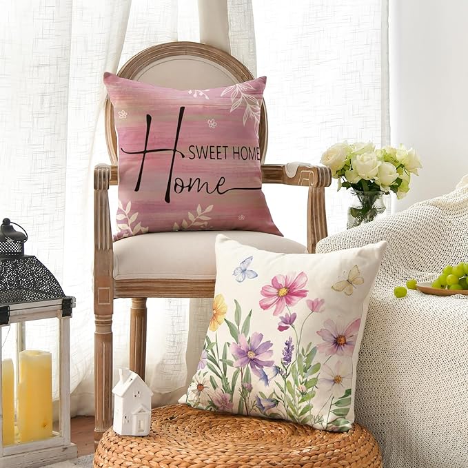 AVOIN colorlife Spring Saying Flowers Butterfly Pink Throw Pillow Covers - Image 3
