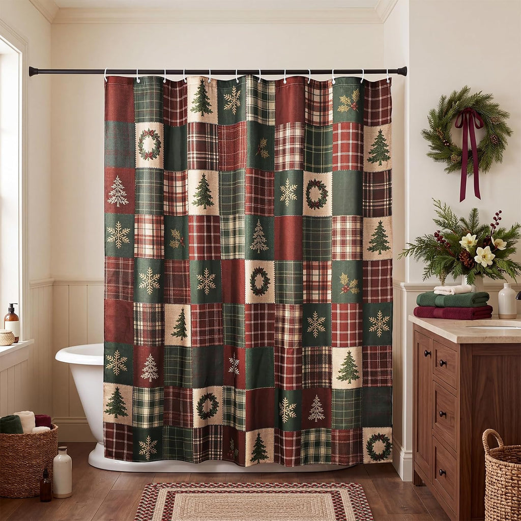 MelonBoat Rustic Printed Christmas Shower Curtain