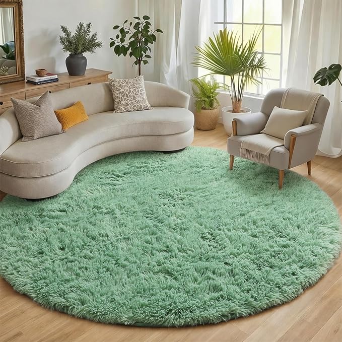 ONASAR Sage Green Round Area Rugs 6ft, Fluffy Soft Bedroom Circle Rug by ONASAR