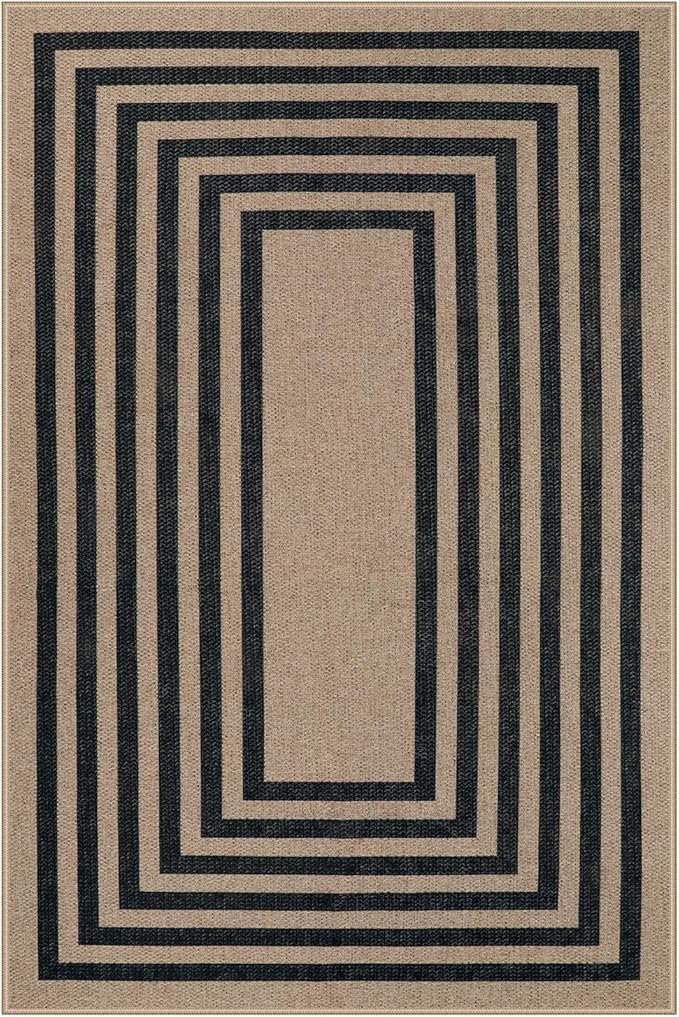 Lahome Enfys Modern Geometric Easy Jute Entryway Rug, 4x6 Black Washable Carpet - Image 8