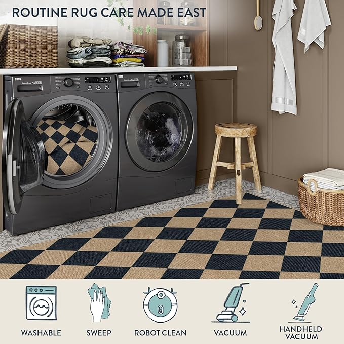 Lahome Colette Checkered Easy Jute Runner Rug, 2x8 Hallway Kitchen Runner Rug - Image 6