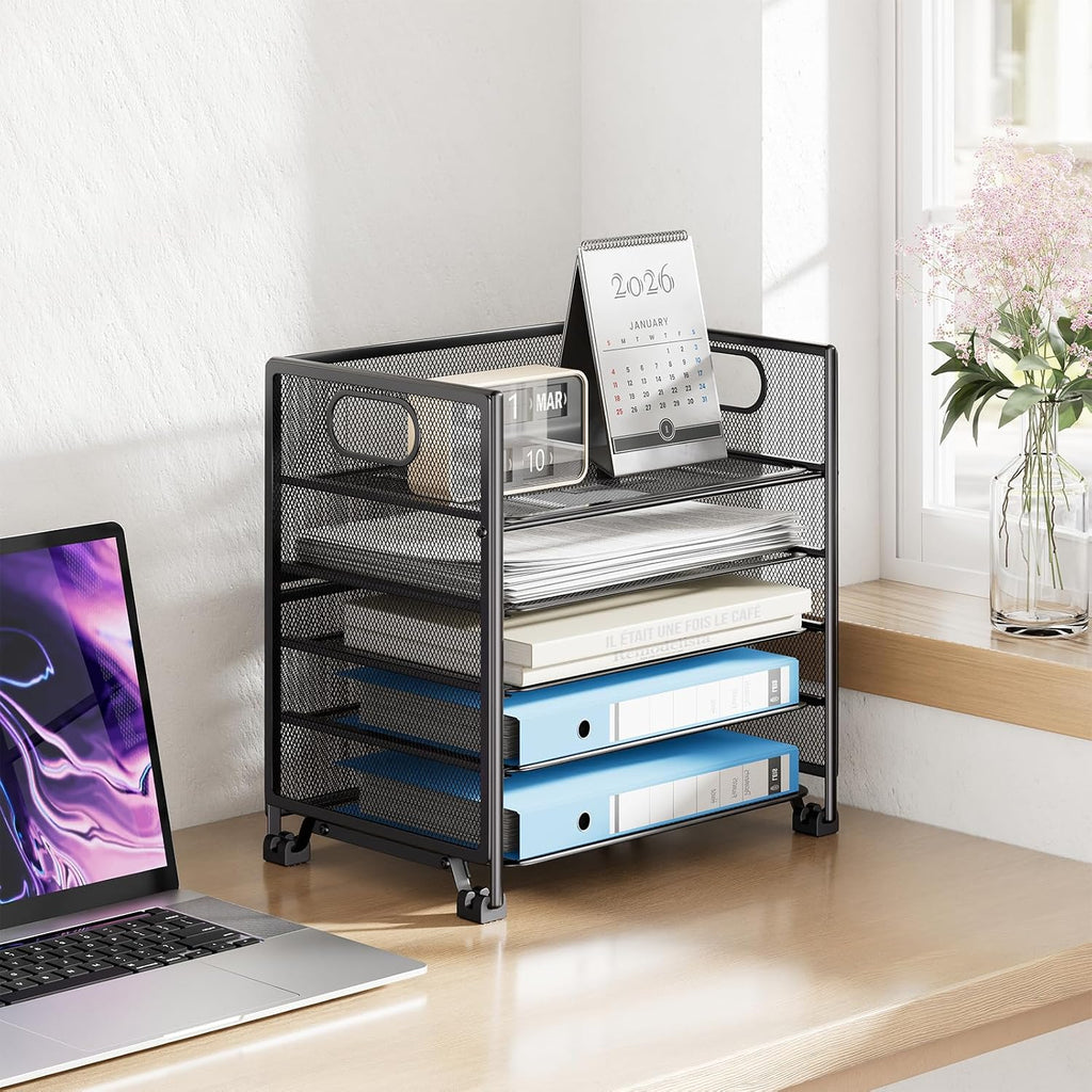 Simple Trending 5 Tier Paper Organizer, File Organizer for Desk, Black