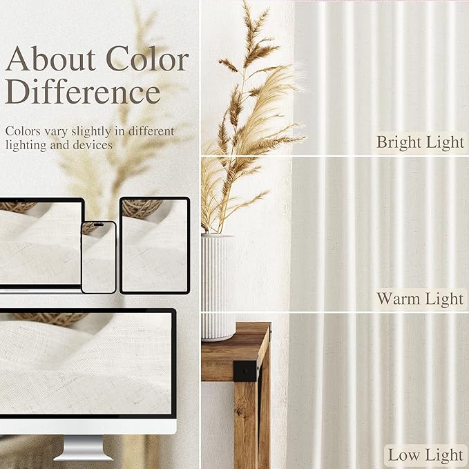 Cream Linen Curtains Back Tab Sheer Curtain 97 Inches Long - Image 3