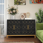 47.8" Storage Accent Cabinet with 4 Doors, Modern Sideboard Buffet Cabinet with Gold Lines, Wood Decorative Credenza with Storage for Living Room, Kitchen, Dining Room, Entryway, Black