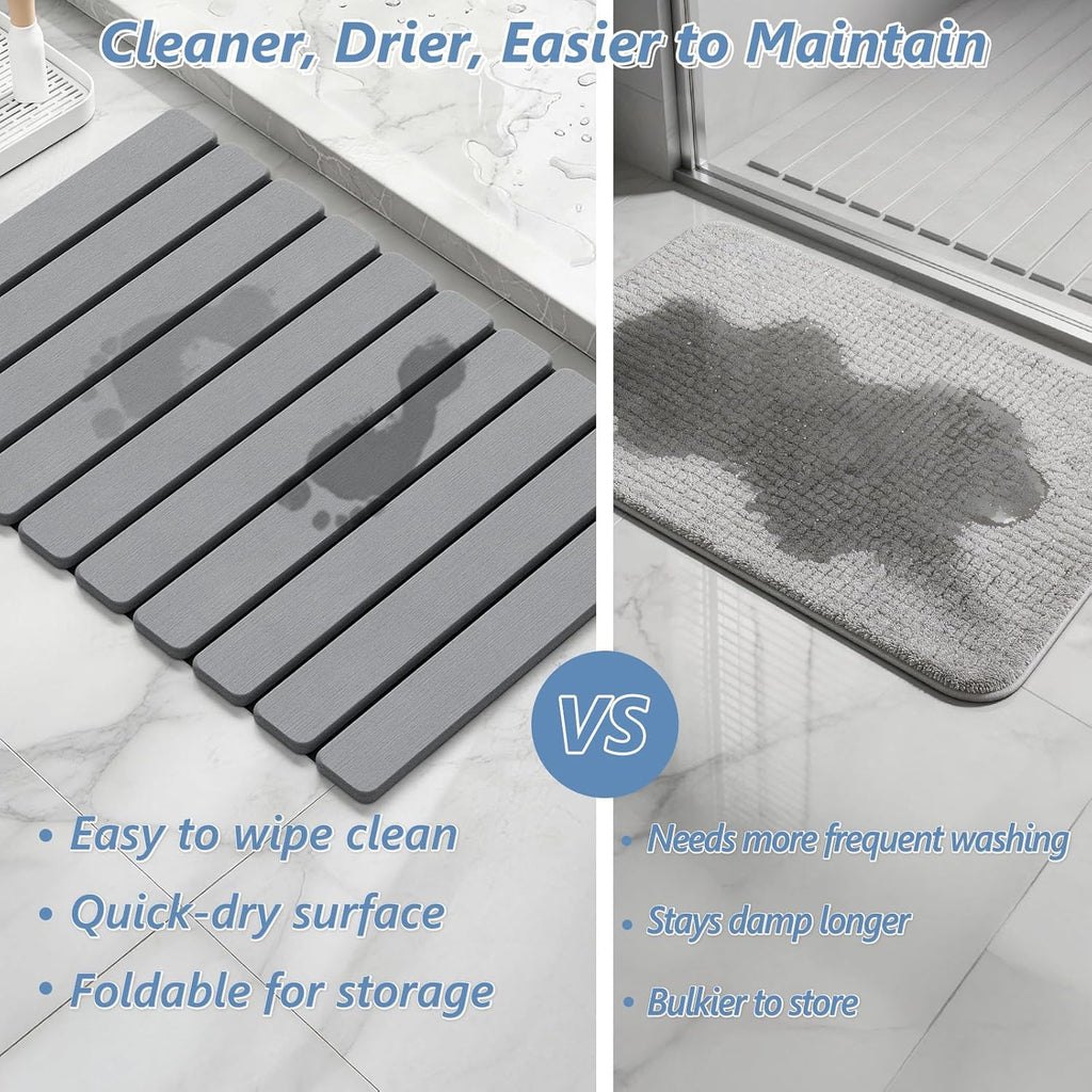 AWW Foldable Stone Bath Mat, Diatomaceous Quick Dry Shower Mat, Grey