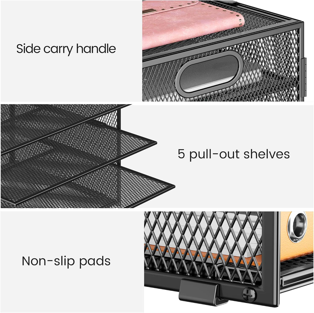 8 Tier Paper Organizer for Desk, Black Mesh Letter Tray File Sorter Organizers with Handles, Including 5 Adjustable Slid Trays for Office School Classroom Supplies Organization and Storage