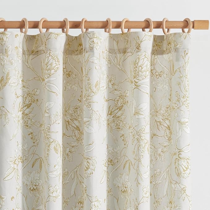 jinchan Floral Curtains 108 Inch Length Mustard Yellow Flower Linen Farmhouse by JINCHAN