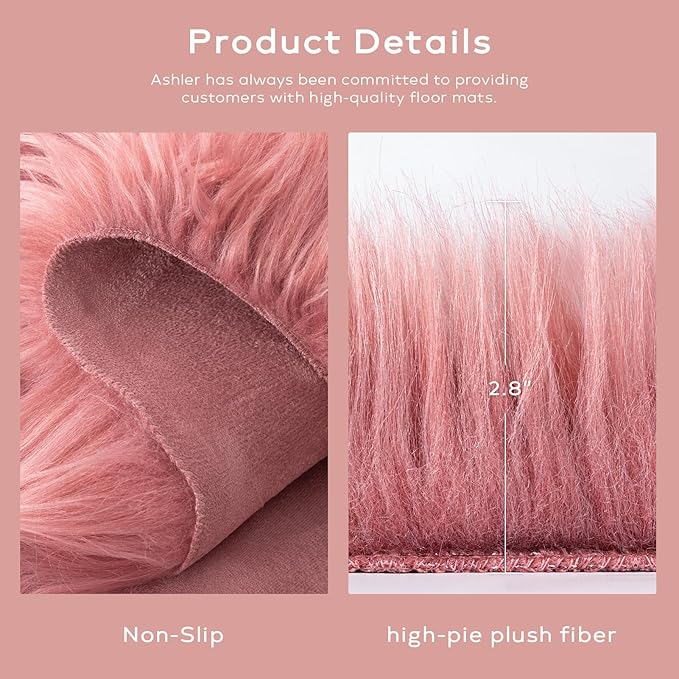 Ashler Faux Fur Rug: Ultra Soft, Fluffy Shaggy 2 x 3 Feet Rectangle, Blush Pink - Image 5