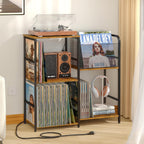 ThreeHio Record Player Stand, Turntable Stand with Vinyl Storage Holds up to 300+ Albums, Storage Cabinet for Vinyl Records, Record Player Table for Living Room